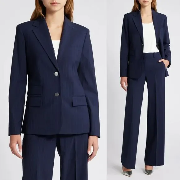 THEORY Tailor Blazer Pinstripe Navy Wool Jacket - Picture 9 of 16